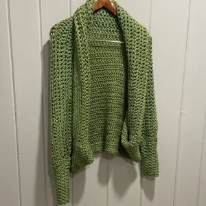 Green Handmade Open-Knit Women's Sweater OS